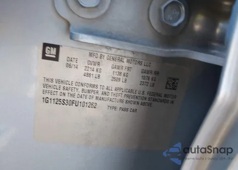 2015 Chevrolet Impala 2Lt from USA, damaged, VIN 1G1125S30FU101262